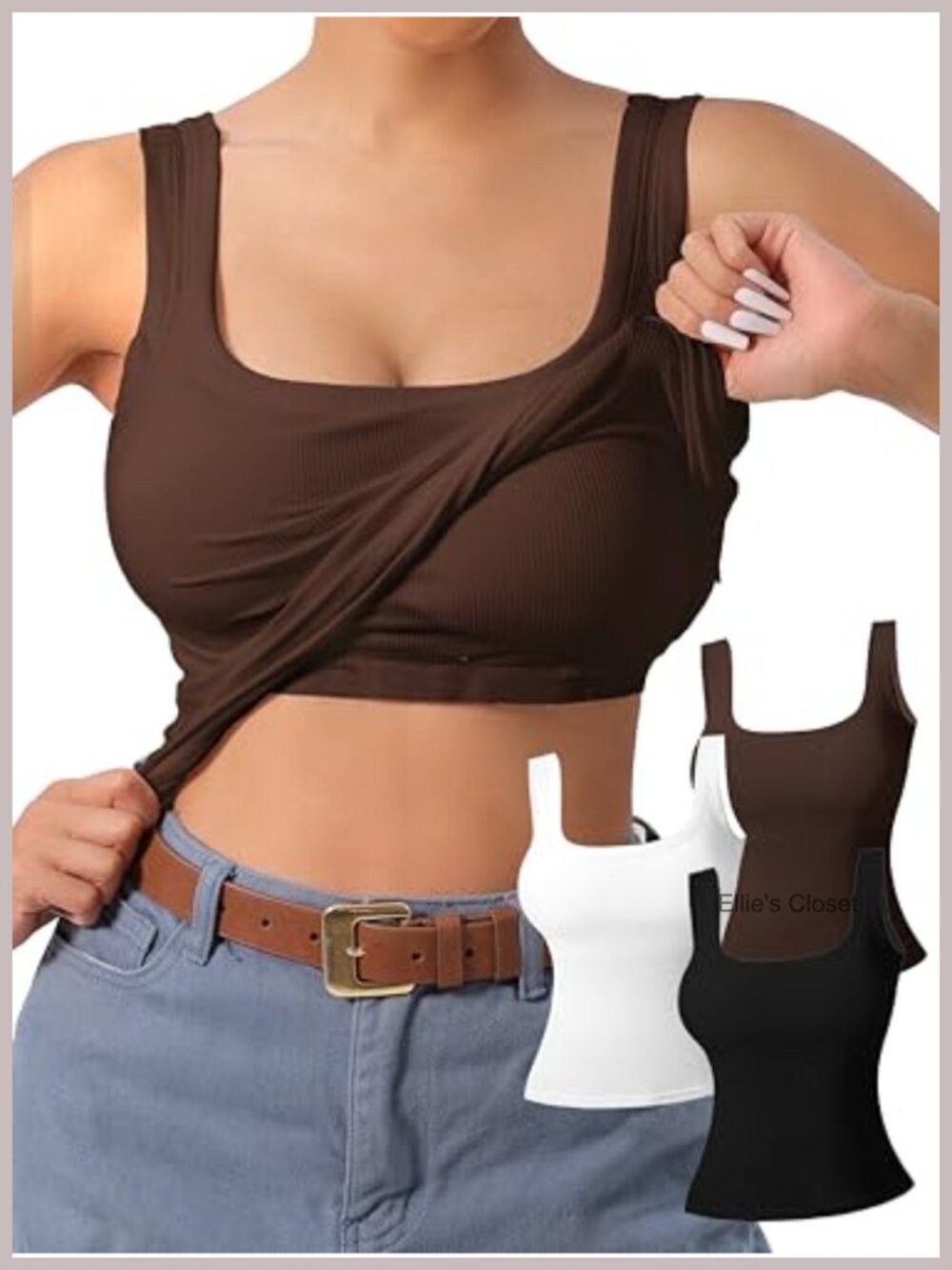 3 Pack Women's U-Back Tank Tops with Built-in Bra Removable Pads, Seamless